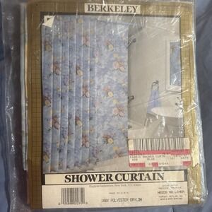 Vintage Berkeley Shower Curtain 70x72 Heavenly Blue Floral Cottagecore Polyester